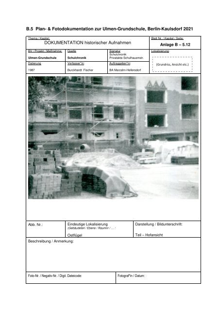 Ulmen-Grundschule Berlin-Kaulsdorf, DENKMALPFLEGERISCHE STUDIE 2021 ff