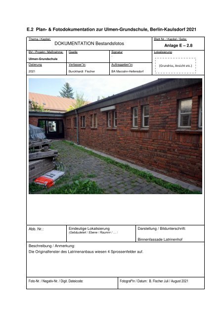 Ulmen-Grundschule Berlin-Kaulsdorf, DENKMALPFLEGERISCHE STUDIE 2021 ff