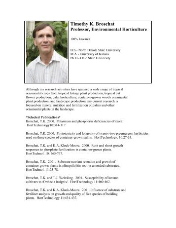 Timothy K. Broschat Professor, Environmental Horticulture