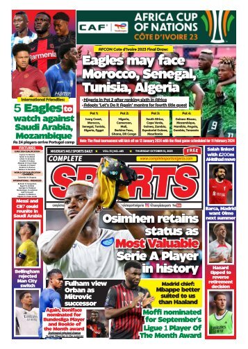 COMPLETE SPORTS - THURSDAY, OCT 12, 2023