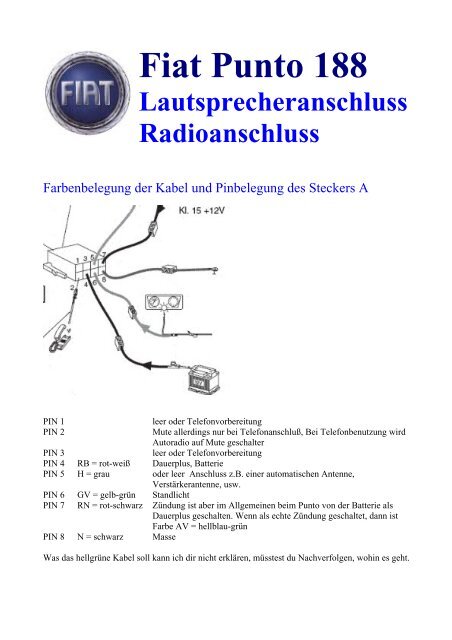 Fiat Punto 188 Lautsprecheranschluss  - AutoExtrem.de