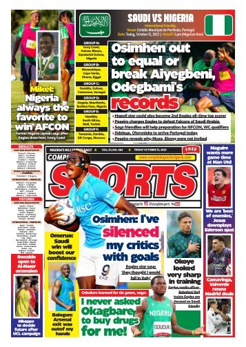 COMPLETE SPORTS - FRIDAY, OCT 13, 2023