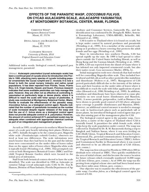 effects of the parasitic wasp, coccobius fulvus - Cycad Specialist Group