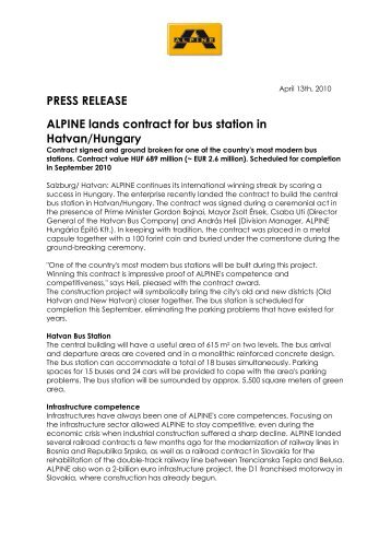 PRESS RELEASE ALPINE lands contract for bus station in Hatvan ...