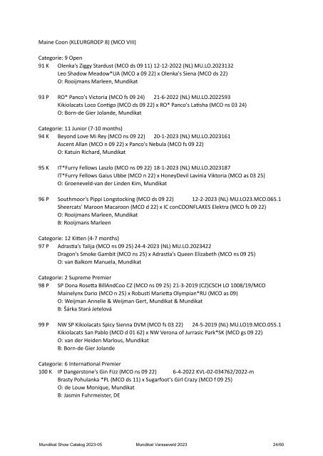 Catalog - 248. 249. Mundikat Int. FIFe Show - Varsseveld 14-10-2023 & 15-10-2023