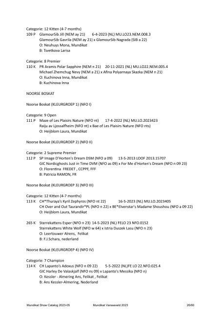 Catalog - 248. 249. Mundikat Int. FIFe Show - Varsseveld 14-10-2023 & 15-10-2023