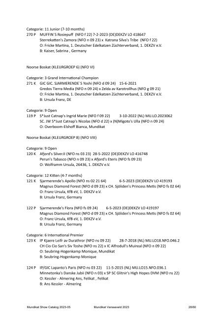 Catalog - 248. 249. Mundikat Int. FIFe Show - Varsseveld 14-10-2023 & 15-10-2023