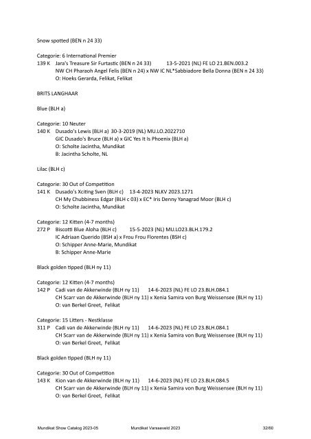 Catalog - 248. 249. Mundikat Int. FIFe Show - Varsseveld 14-10-2023 & 15-10-2023