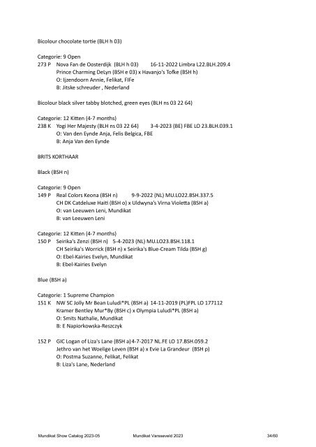 Catalog - 248. 249. Mundikat Int. FIFe Show - Varsseveld 14-10-2023 & 15-10-2023