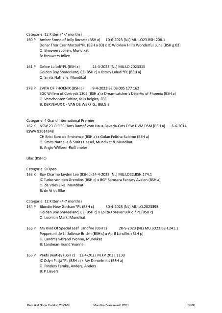 Catalog - 248. 249. Mundikat Int. FIFe Show - Varsseveld 14-10-2023 & 15-10-2023