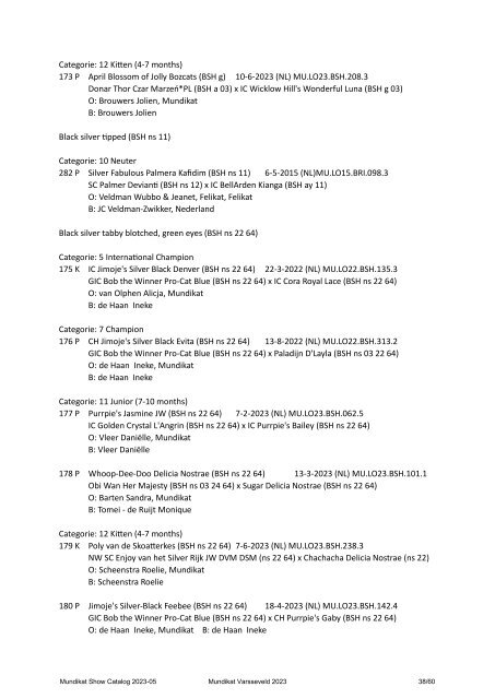 Catalog - 248. 249. Mundikat Int. FIFe Show - Varsseveld 14-10-2023 & 15-10-2023