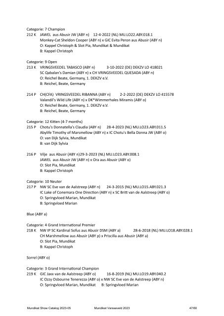 Catalog - 248. 249. Mundikat Int. FIFe Show - Varsseveld 14-10-2023 & 15-10-2023