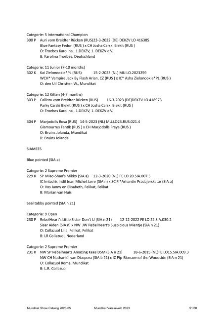 Catalog - 248. 249. Mundikat Int. FIFe Show - Varsseveld 14-10-2023 & 15-10-2023