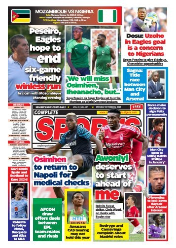 COMPLETE SPORTS - MONDAY, OCT 16, 2023