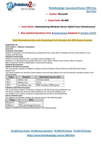 [October-2023]New Braindump2go AZ-800 PDF and AZ-800 VCE Dumps(161-178)