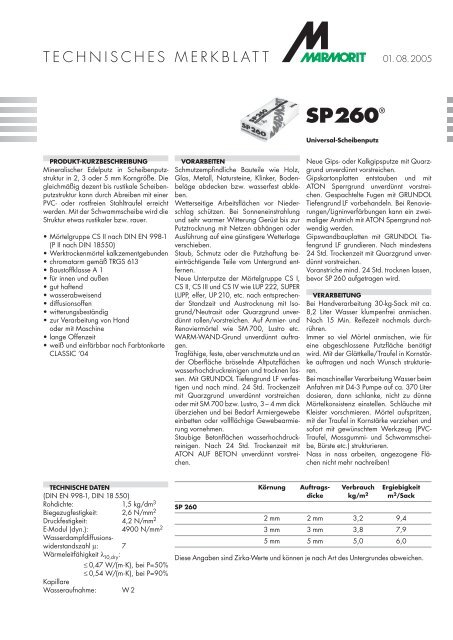 Marmorit SP260, Universal-Scheibenputz - Schaller & Brunner GmbH