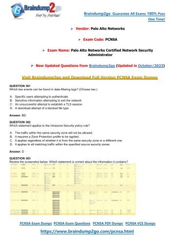 [October-2023]New Braindump2go PCNSA PDF and PCNSA VCE Dumps(381-390)