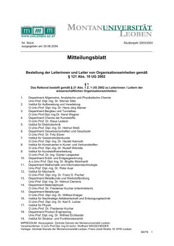 Mitteilungsblatt - Montanuniversität Leoben