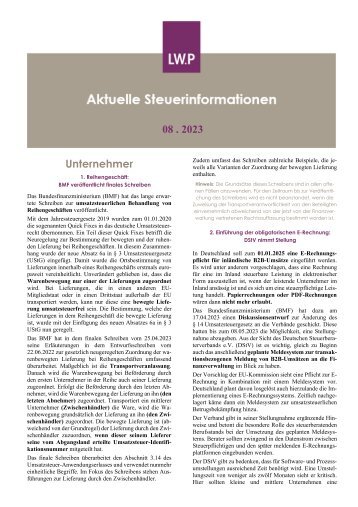 Aktuelle Steuerinformationen August 2023