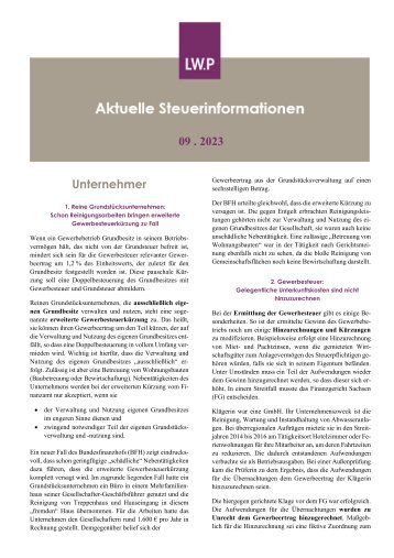 Aktuelle Steuerinformationen September 2023