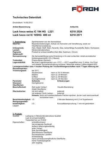 Technisches Datenblatt Lack Iveco weiss IC 194 HG L221 ... - Förch