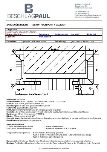 ZARGENÜBERSICHT - DEKOR / DURIPORT + LACKIERT