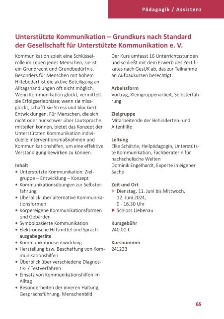 Bildungsprogramm 2024 - Akademie Schloss Liebenau