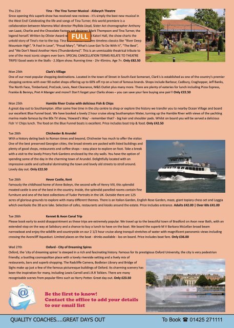 Highcliffe Coach Holidays - 2023 Day Excursions - Autumn-Winter 2023