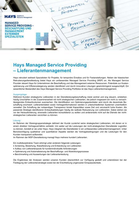 Hays Managed Service Providing – Lieferantenmanagement