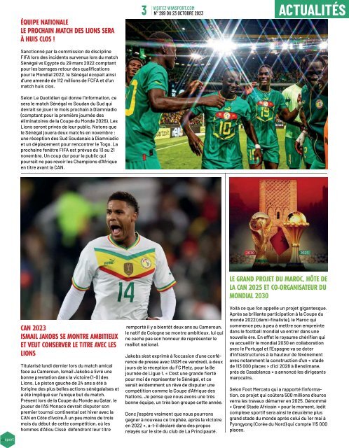 Journal wiwsport n299 - 23 octobre 2023