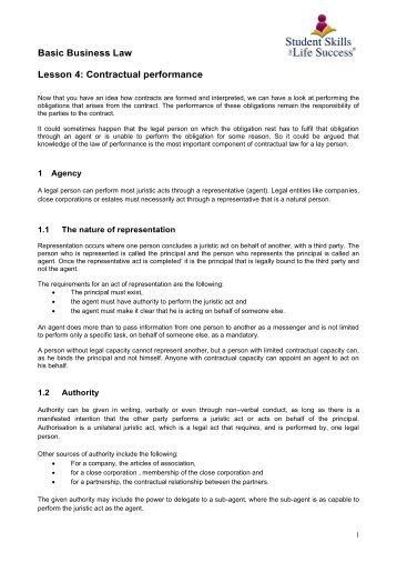 Basic Business Law. Lesson 4. Contractual Performance