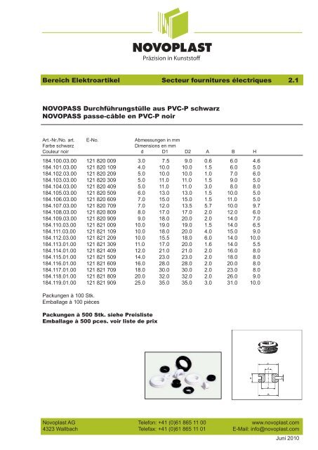 Präzision in Kunststoff NOVOPASS Durchführungstülle ... - Novoplast