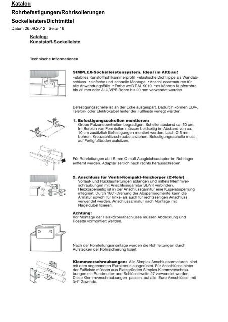 Katalog Rohrbefestigungen/Rohrisolierungen Sockelleisten ...