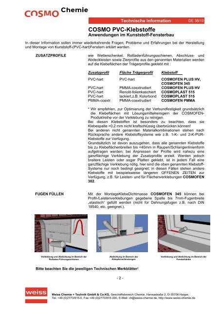 Cosmo Pvc Klebstoffe Weiss Chemie Technik
