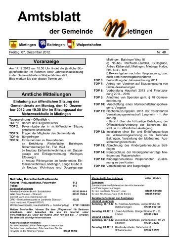 Amtsblatt 48-2012 - Mietingen