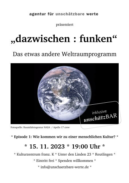 Einladung Präsentation "dazwischen : funken" (Episode 1)