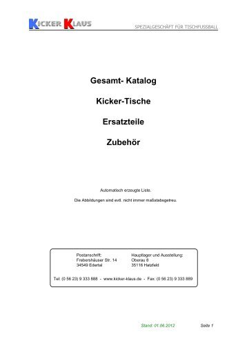 Gesamt- Katalog Kicker-Tische Ersatzteile Zubehör - Kicker-Klaus