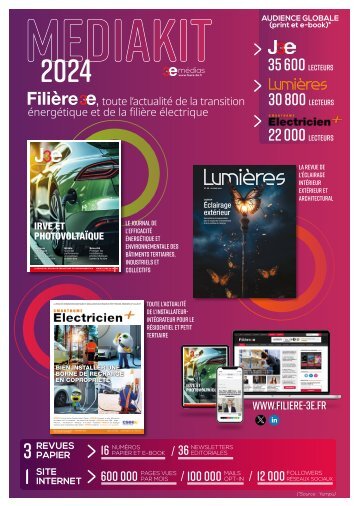 Tous les sujets et prestations 2024 des magazines J3e, Électricien+, Lumières, les offres et l’équipe ! (Média KIt)