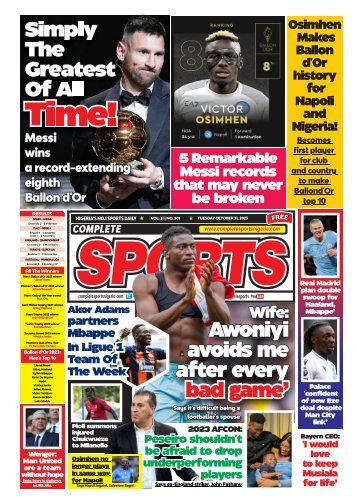 COMPLETE SPORTS - TUESDAY, OCT 31, 2023