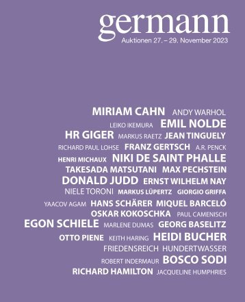 Kunst Auktion 27. - 29. November 2023, Germann Auktionshaus, Zürich