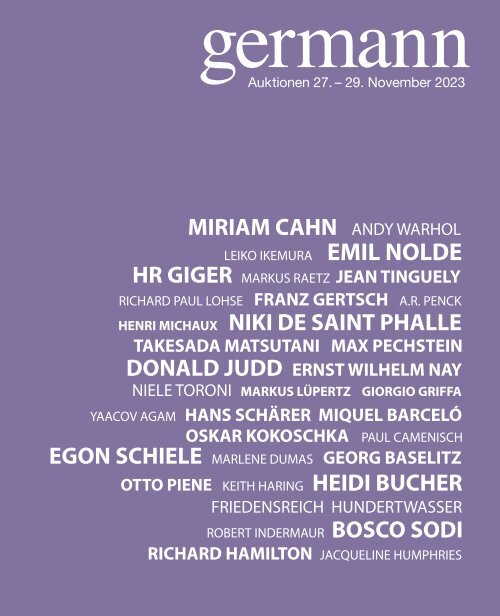 Kunst Auktion 27. - 29. November 2023, Germann Auktionshaus, Zürich