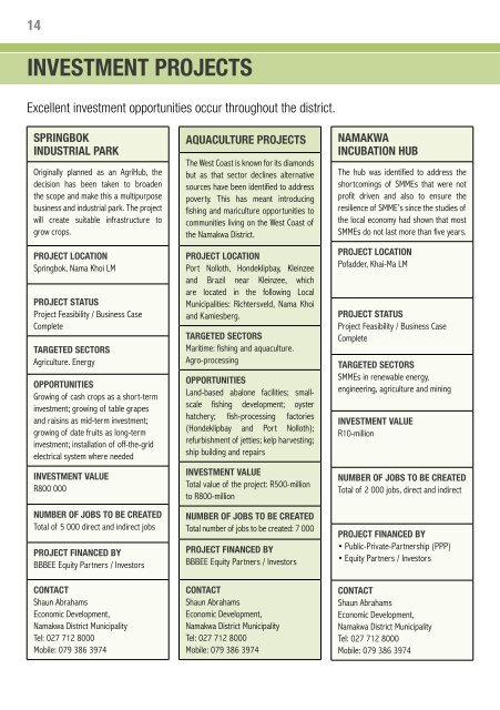 Namakwa District Municipality Investment Prospectus