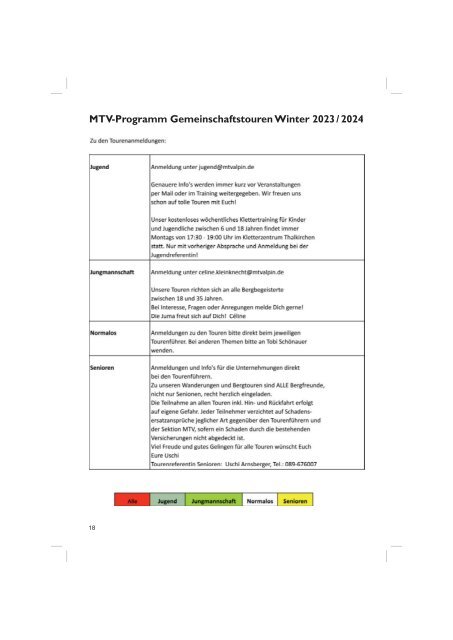 Tourenprogramm Herbst/Winter 2023-2024