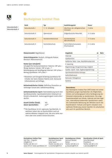 Schulangebote für Sporttalente 2012/2013 - Swiss Olympic