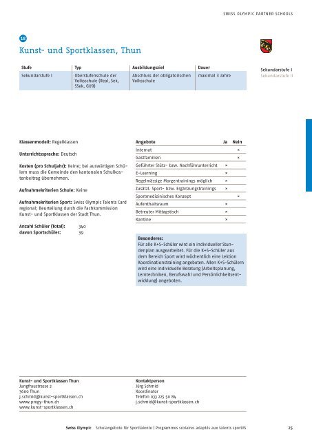 Schulangebote für Sporttalente 2012/2013 - Swiss Olympic