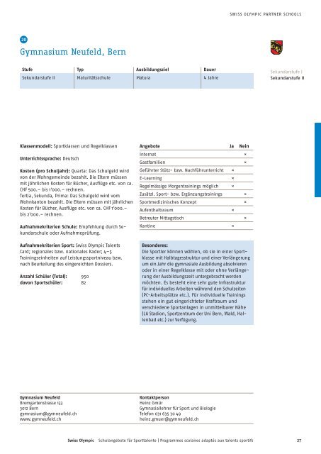 Schulangebote für Sporttalente 2012/2013 - Swiss Olympic