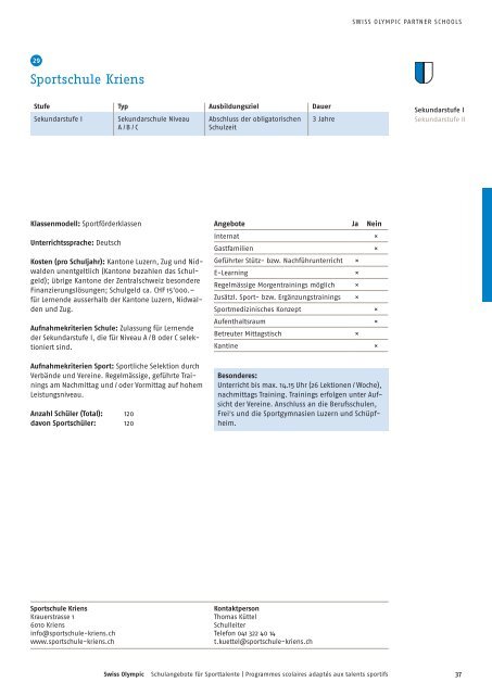 Schulangebote für Sporttalente 2012/2013 - Swiss Olympic