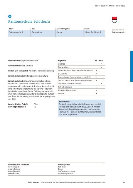 Schulangebote für Sporttalente 2012/2013 - Swiss Olympic