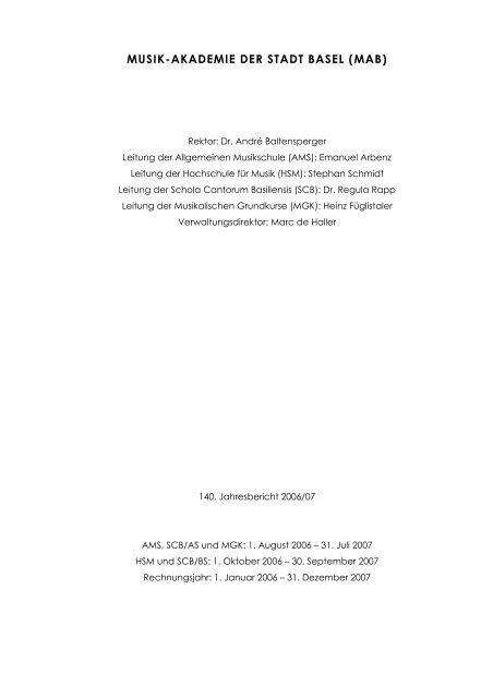 jahresbericht - Musik-Akademie Basel