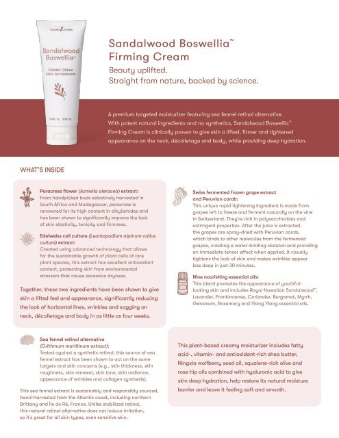 Sandalwood Boswellia Firming Cream Educational Flyer